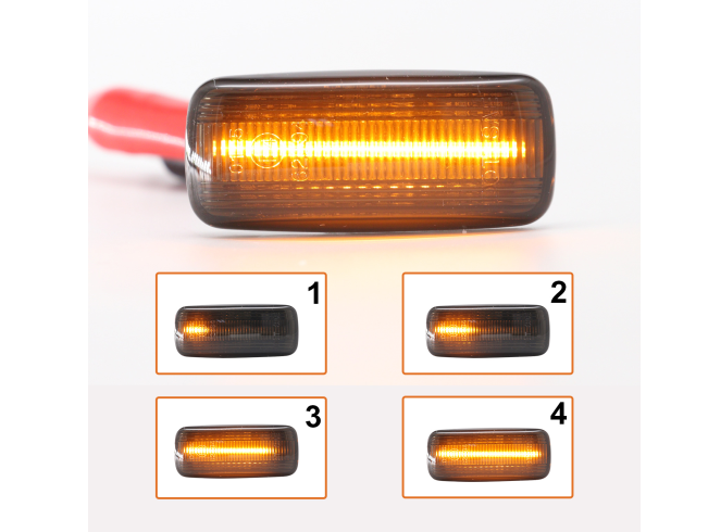 Set lampa semnalizare laterala AUDI A2 (8Z), 01.2000-12.2005; A3 (8L), 01.2000-04.2003; A4 (B5/B6), 01.1999-2004; A6 (C5), 05.1997-2005; A8 (D2), 1999-2002; TT (8N), 10.1998-05.2006, dynamic indicator; LED; fumuriu; TUNING,