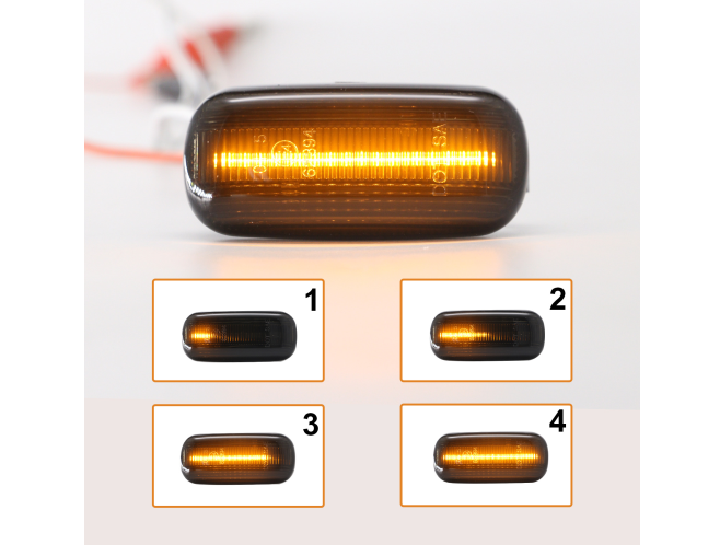 Set lampa semnalizare laterala AUDI A3 (8P), 05.2003-04.2008; A4 (B6/B7), 11.2000-2008; A6 (C5/C6), 06.2001-03.2011, dynamic indicator; LED; fumuriu; TUNING,