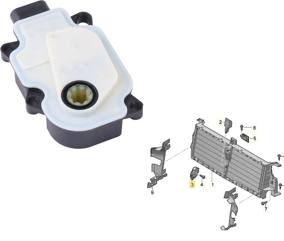 Obturator activ radiator actuator AUDI A3, A4, A5, E-TRON Q3, Q5, Q7 , Q8 E-TRON; CUPRA Formentor, Leon; PORSCHE 911, Cayenne, Macan, Panamera, Taycan; SEAT Ateca, Leon, Tarraco; SKODA Karoq, Kodiaq, Octavia, Scala, Superb; VW Golf, Passat (B8), Touareg