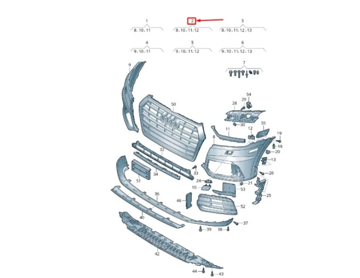 Flasc bara fata AUDI Q5 (FY), 09.2016-10.2020 model : Q5, SQ5, partea stanga, cu gauri senzori parcare, cu gauri spalator; grunduit, de vopsit,