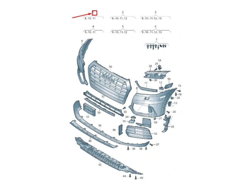 Flasc bara fata AUDI Q5 (FY), 09.2016-10.2020 model : Q5, SQ5, partea dreapta, cu gauri spalator; grunduit, de vopsit,
