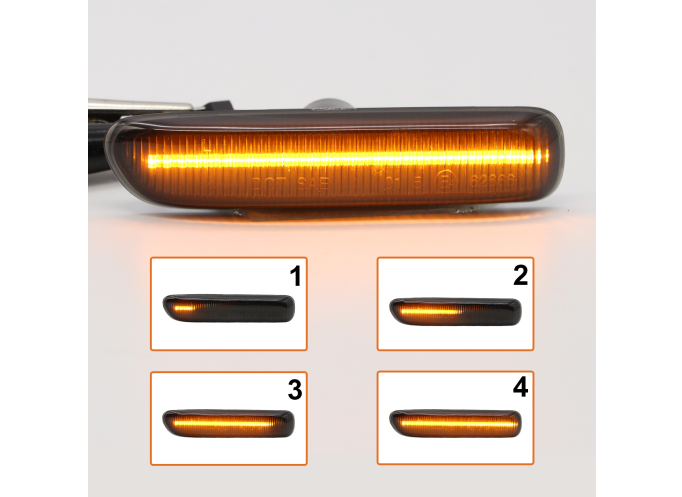Set lampa semnalizare laterala BMW Seria 3 (E46), COUPE/CABRIO 1999-09.2006; 3 (E46), Sedan/ESTATE, 06.1998-2005; 3 (E46/5), COMPACT, 03.2000-12.2004, dynamic indicator; LED; fumuriu; TUNING,