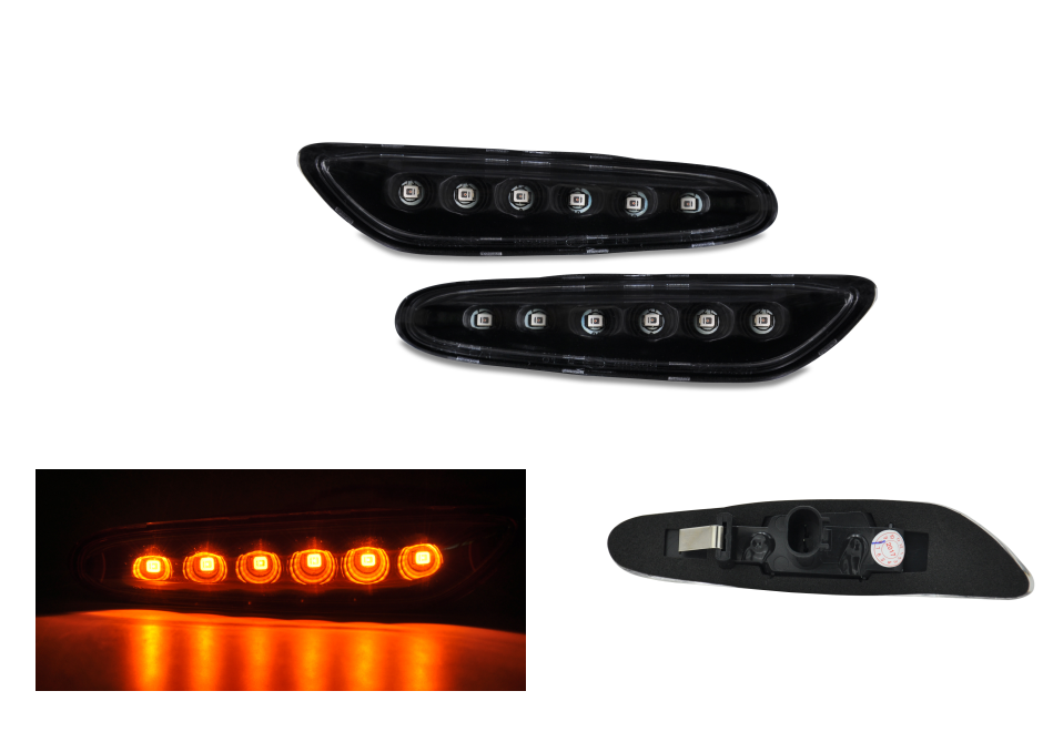 Set lampa semnalizare laterala BMW Seria 1 (E81-E88), Seria 3 (E46, E90/91, E92/93), Seria 5 (E60/E61), X3 (E83), LED; fumuriu; cu 6 LED-uri,