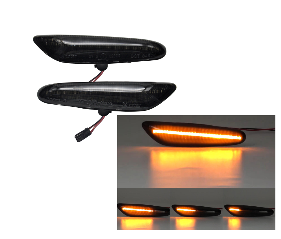 Set lampa semnalizare laterala BMW Seria 1 (E81-E88), Seria 3 (E46, E90/91, E92/93), Seria 5 (E60/E61), X3 (E83) , dynamic indicator; LED; fumuriu; TUNING; cu 6 LED-uri,