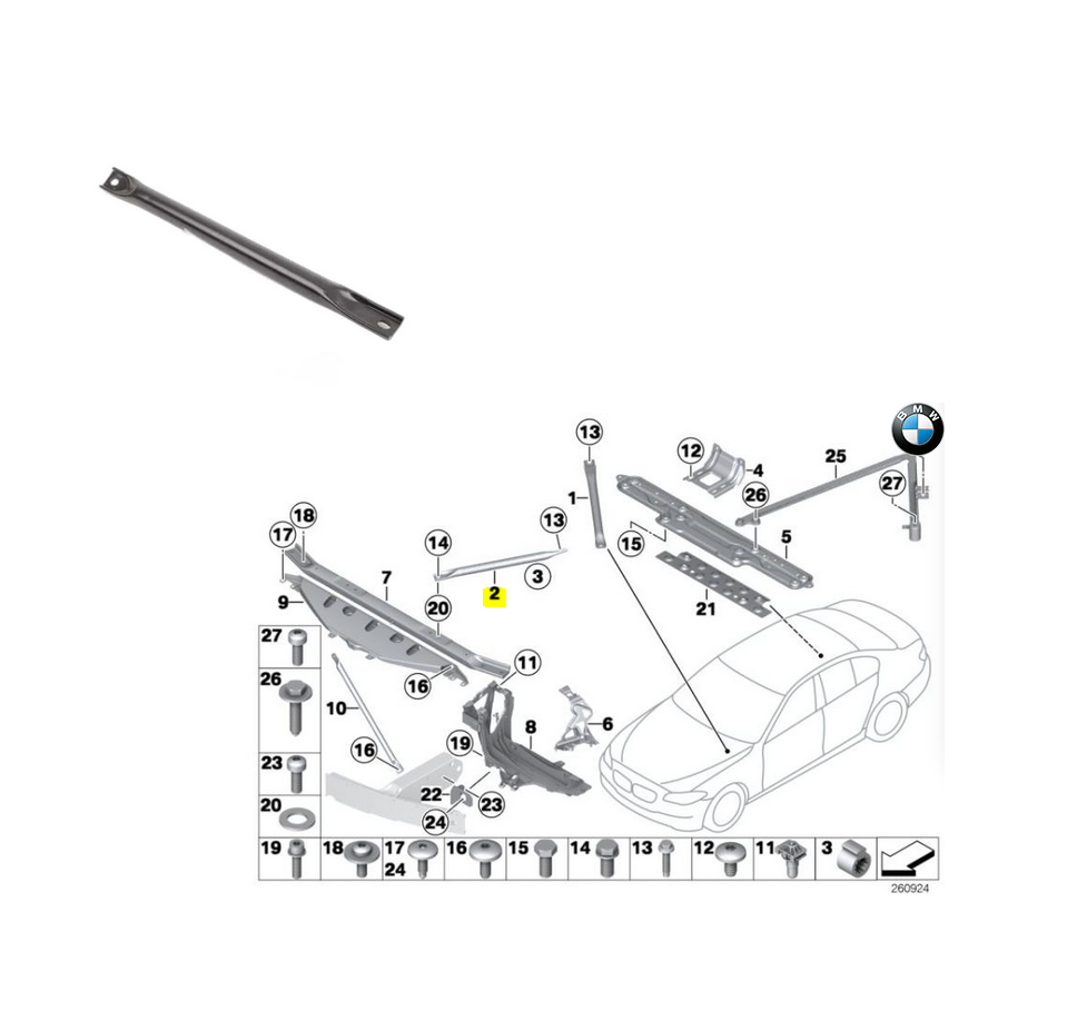 Suport Trager, panou central fata BMW Seria 5 (F10/F11), 12.2009-08.2017, partea dreapta, fata,
