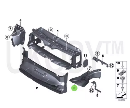 Deflector aer fata BMW Seria 3 (F30), 01.2012-12.2019 fara GT, pentru F30;M-Pack, partea stanga,
