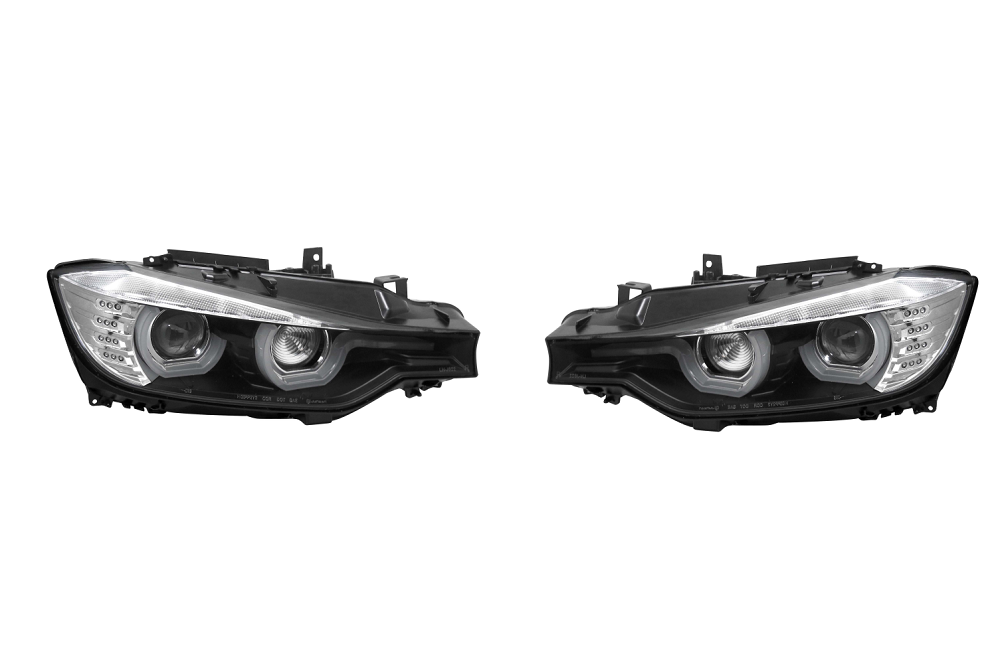 Set faruri tuning BMW 3/3 GT (F30/31/34/35), 01.2012-2015, cu LED indicator; cu daytime running light; D1S; electrical; negru, transparent; TUNING; xenon,