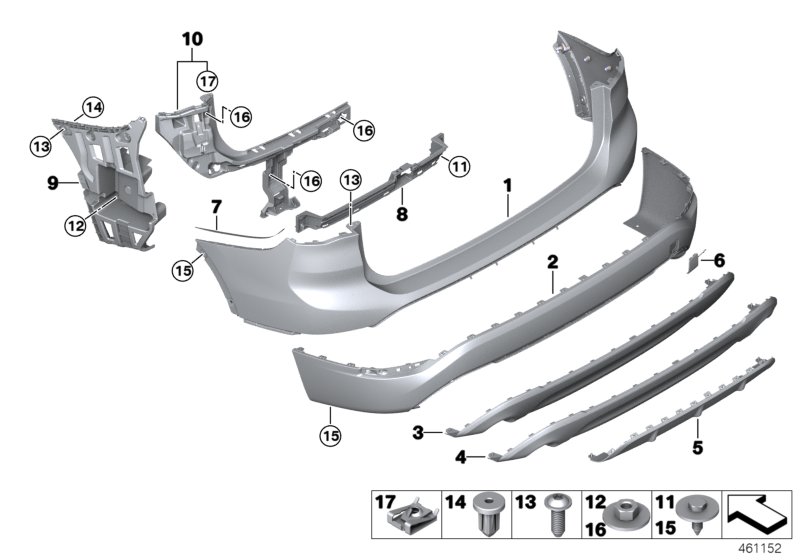 Capac bara spate BMW X1 (F48), 06.2015-09.2022, cu 4 gauri senzori parcare,