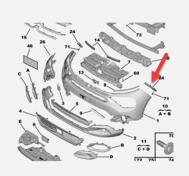 Traversa suport bara de protectie fata CITROEN C4/e-C4, 09.2020-, partea stanga, plastic,