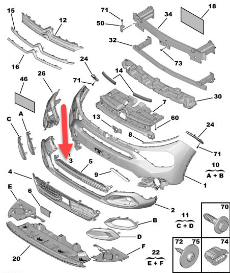 Grila bara fata CITROEN C4/e-C4, 09.2020-, superior,