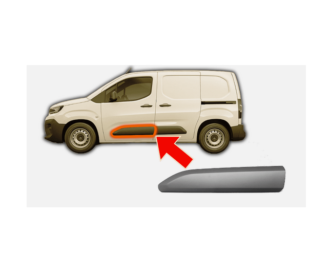 Bandou usa fata CITROEN BERLINGO, 06.2018-12.2023; FIAT DOBLO (263), 2022-; OPEL COMBO/LIFE, 09.2018-; PEUGEOT PARTNER/RIFTER, 06.2018-12.2023; TOYOTA PROACE CITY, 10.2019-, partea stanga, negru, texturat; usa fata; lungime 880 mm,