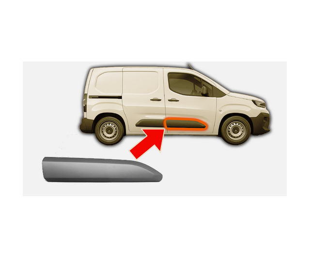 Bandou usa fata CITROEN BERLINGO, 06.2018-12.2023; FIAT DOBLO (263), 2022-; OPEL COMBO/LIFE, 09.2018-; PEUGEOT PARTNER/RIFTER, 06.2018-12.2023; TOYOTA PROACE CITY, 10.2019-, partea dreapta, negru, texturat; usa fata; lungime 880 mm,