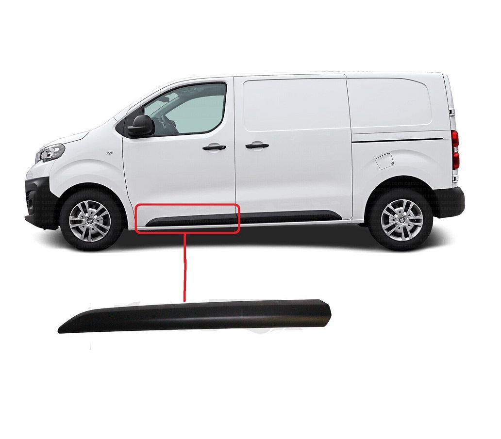 Bandou usa fata CITROEN JUMPY/SPACETOURER, 06.2016-; FIAT SCUDO, 12.2021-; OPEL VIVARO, 03.2019-; PEUGEOT EXPERT/TRAVELLER, 06.2016-; TOYOTA PROACE/VERSO, 06.2016-12.2023, partea stanga, negru, texturat; usa fata; lungime 980 mm,