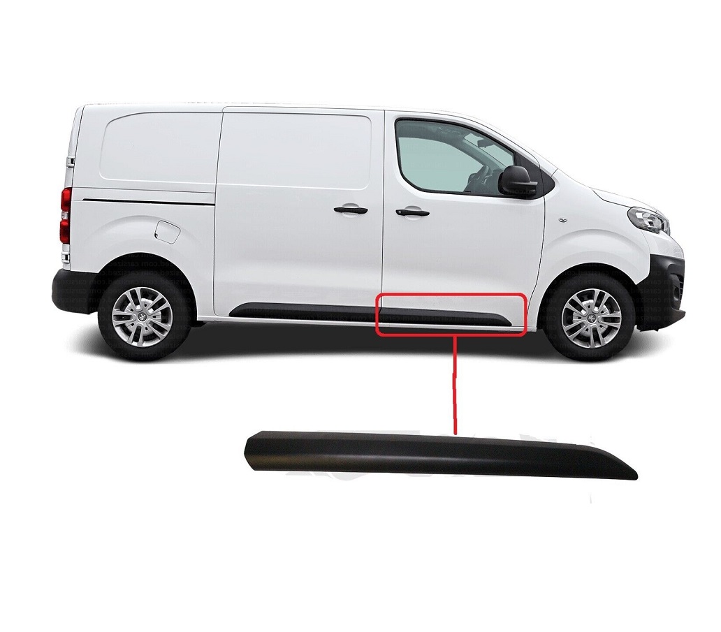 Bandou usa fata CITROEN JUMPY/SPACETOURER, 06.2016-; FIAT SCUDO, 12.2021-; OPEL VIVARO, 03.2019-; PEUGEOT EXPERT/TRAVELLER, 06.2016-; TOYOTA PROACE/VERSO, 06.2016-12.2023, partea dreapta, negru, texturat; usa fata; lungime 980 mm,