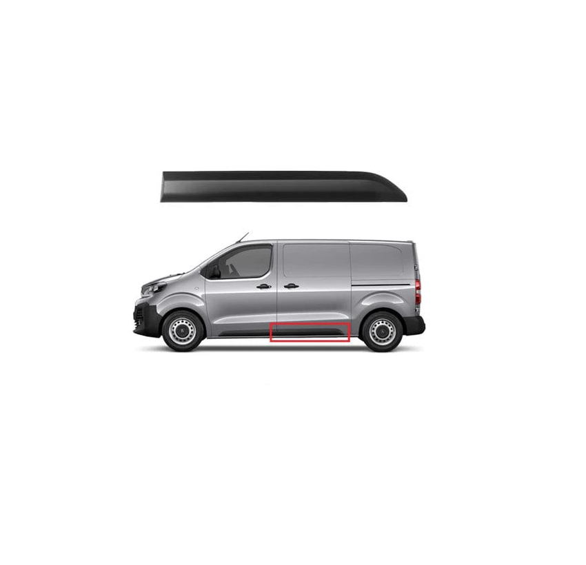 Bandou usa spate CITROEN JUMPY/SPACETOURER, 06.2016-; FIAT SCUDO, 12.2021-; OPEL VIVARO, 03.2019-; PEUGEOT EXPERT/TRAVELLER, 06.2016-; TOYOTA PROACE/VERSO, 06.2016-12.2023 model scurt, stanga, negru, texturat; usa spate; lungime 880 mm; versiune scurta,