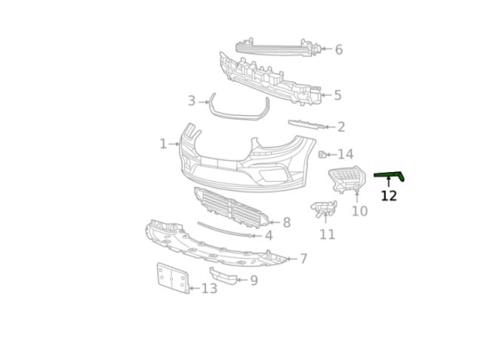 Ornament grila bara fata CHRYSLER PACIFICA, 04.2020-, partea stanga, vopsit; negru,