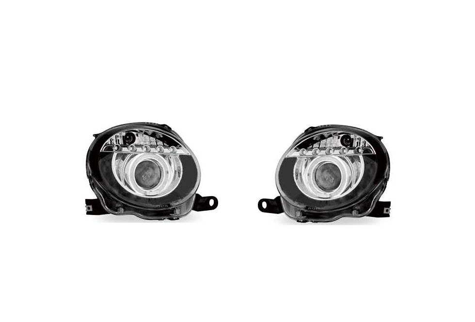 Set faruri tuning FIAT 500 (312), 03.2007-08.2015, H1; electrical; negru, transparent; TUNING; halogen,