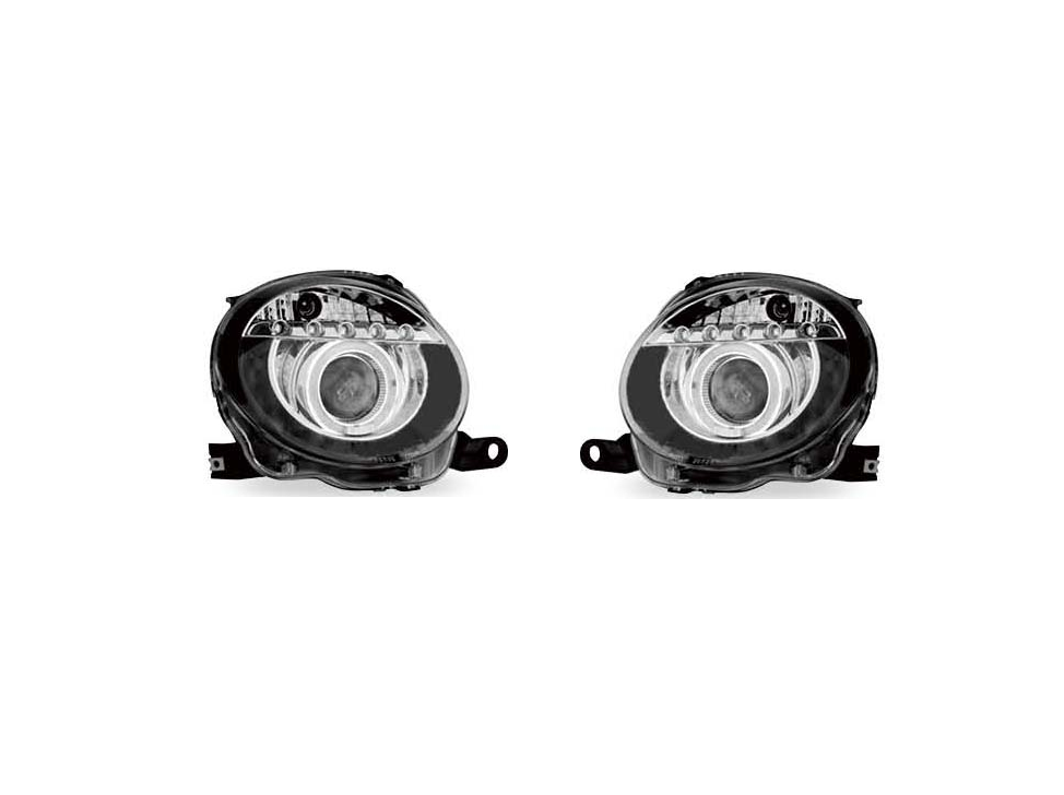 Set faruri tuning FIAT 500 (312), 03.2007-08.2015, H1; manual; negru, transparent; TUNING; halogen,