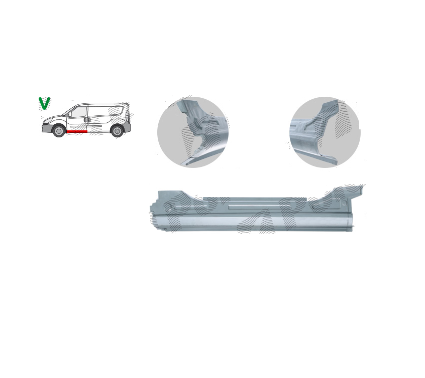 Prag FIAT DOBLO (152/263), 01.2010-12.2014, partea stanga, spre fata; metal galvanizat,