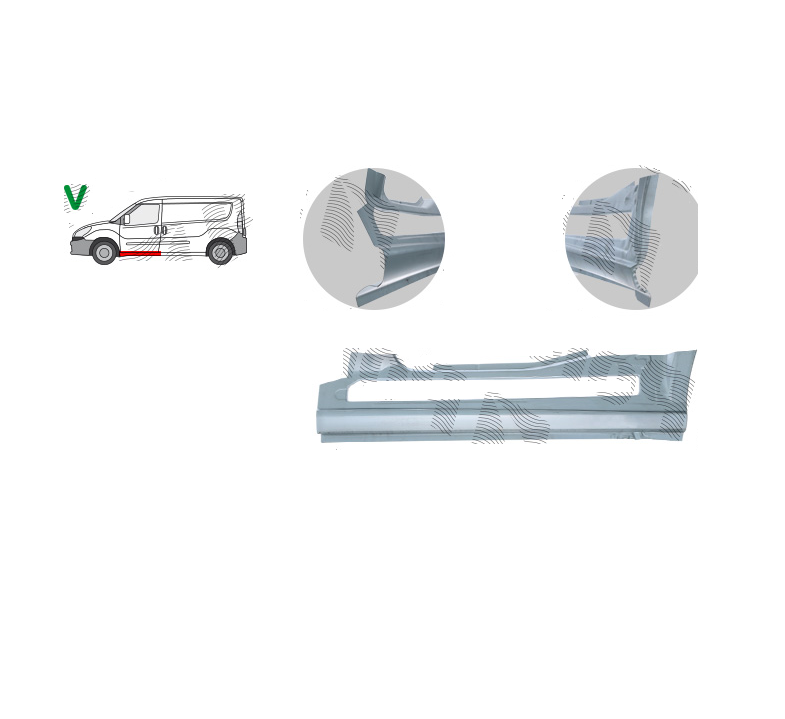 Prag FIAT DOBLO (152/263), 01.2010-12.2014, partea stanga, spate; metal galvanizat,