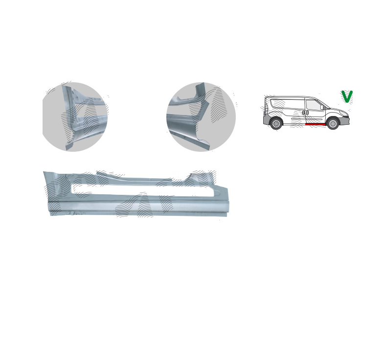 Prag FIAT DOBLO (152/263), 01.2010-12.2014, partea dreapta, spate; metal galvanizat,
