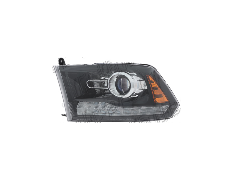 Far RAM 1500/2500/3500, 01.2018-; RAM 1500/2500/3500/CLASSIC, 05.2012-, partea stanga, lense; cu LED indicator; cu daytime running light; cu LED parking light; HB3+HiR2; manual; negru; halogen,