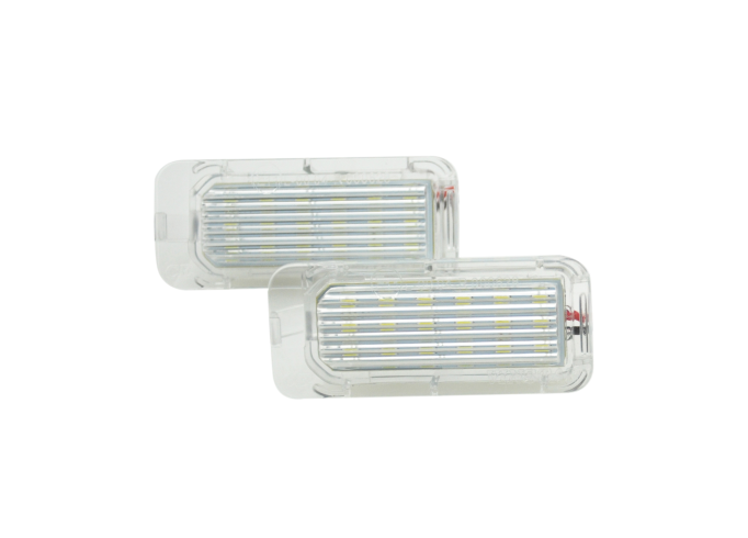 Set 2 buc lampa numar spate FORD C-MAX, 2010-; ECOSPORT, EDGE, FIESTA (JA8), FOCUS II Hatchback; GALAXY 2006-; KUGA (DM2), MONDEO, 2007-; RANGER, S-MAX, TRANSIT/TOURNEO, JAGUAR XF (X250), XJ (X351), partea stanga=dreapta, LED; carcasa alba; TUNING,
