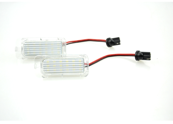 Set 2 buc lampa numar spate FORD C-MAX, 2010-; ECOSPORT, EDGE, FIESTA (JA8), FOCUS II Hatchback; GALAXY 2006-; KUGA (DM2), MONDEO, 2007-; RANGER, S-MAX, TRANSIT/TOURNEO, JAGUAR XF (X250), XJ (X351), partea stanga=dreapta, LED; carcasa alba; TUNING,
