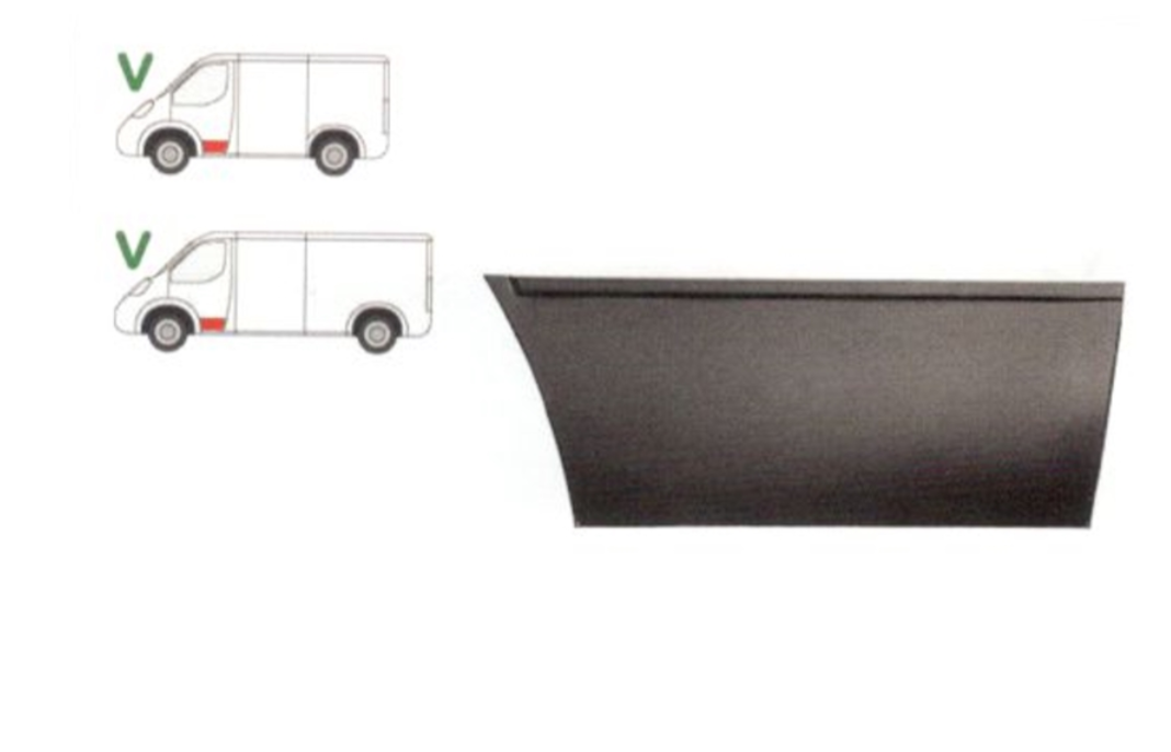 Panou reparatie usa fata FORD TRANSIT, 10.1985-07.2000, partea stanga, inferior; metal galvanizat; fata; pana la prima linie a caroseriei; inaltime 280 mm,