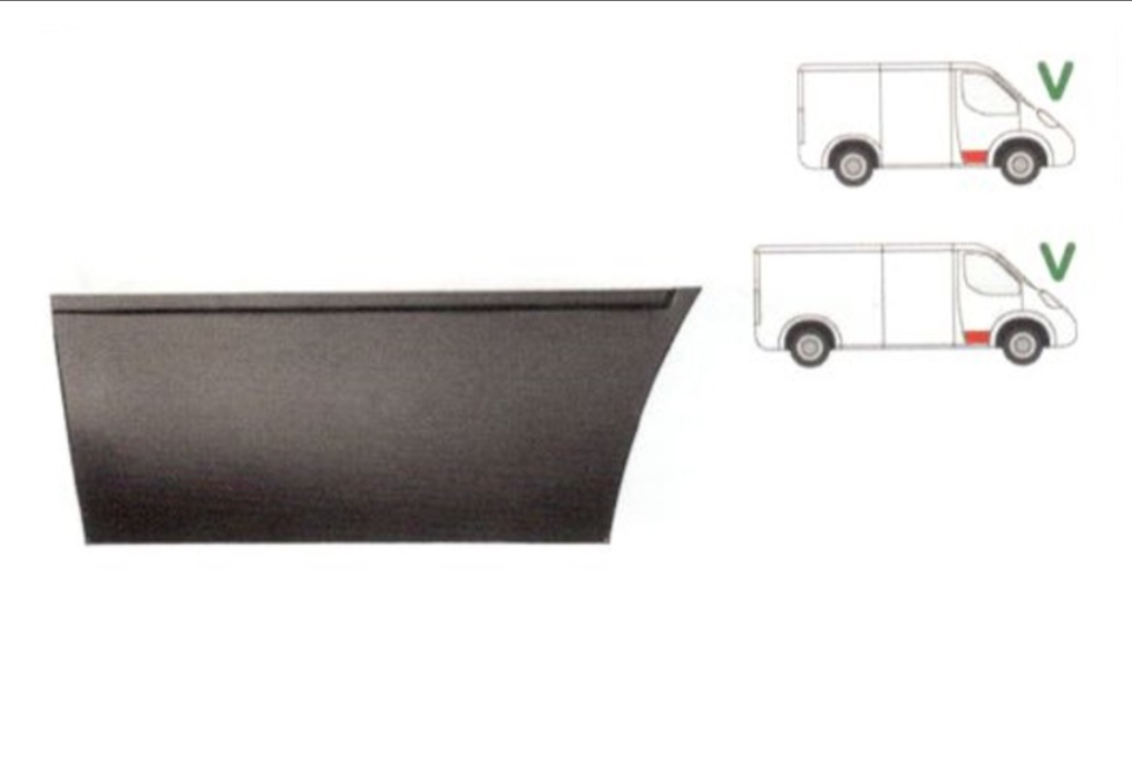 Panou reparatie usa fata FORD TRANSIT, 10.1985-07.2000, partea dreapta, inferior; metal galvanizat; fata; pana la prima linie a caroseriei; inaltime 280 mm,