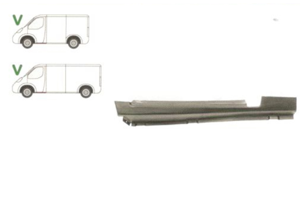 Prag fata FORD TRANSIT (VE6), 10.1985-01.1991, partea stanga, inferior; metal galvanizat; sub usa fata,