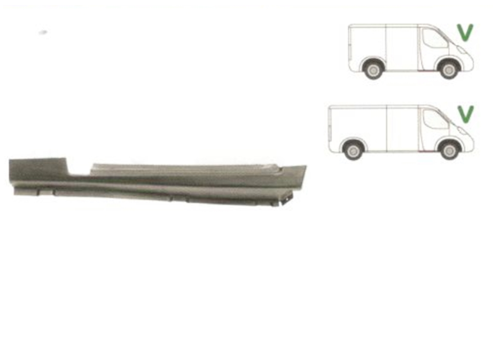 Prag fata FORD TRANSIT (VE6), 10.1985-01.1991, partea dreapta, inferior; metal galvanizat; sub usa fata,