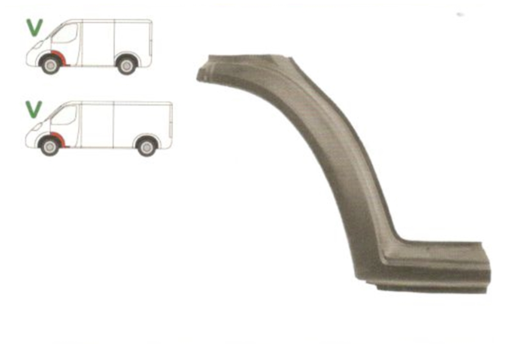 Segment reparatie aripa fata exterior FORD TRANSIT (VE64), 01.1991-07.2000, partea stanga, spate; metal; vopsire prin pudrare - indepartati inainte de vopsirea finala; cu segment de prag ; exterior,