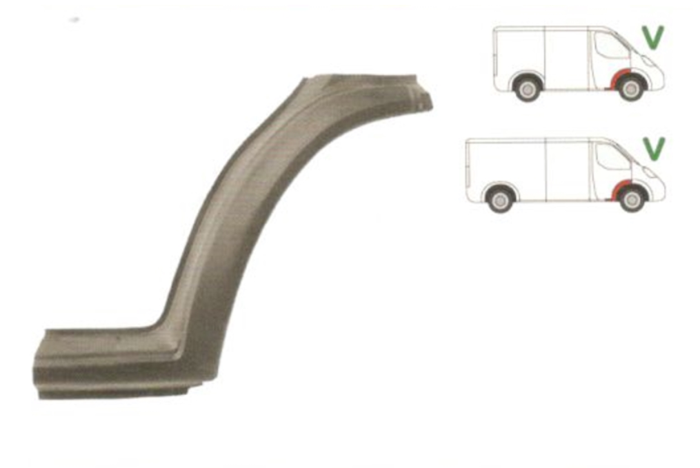 Segment reparatie aripa fata exterior FORD TRANSIT (VE64), 01.1991-07.2000, partea dreapta, spate; metal; vopsire prin pudrare - indepartati inainte de vopsirea finala; cu segment de prag ; exterior,
