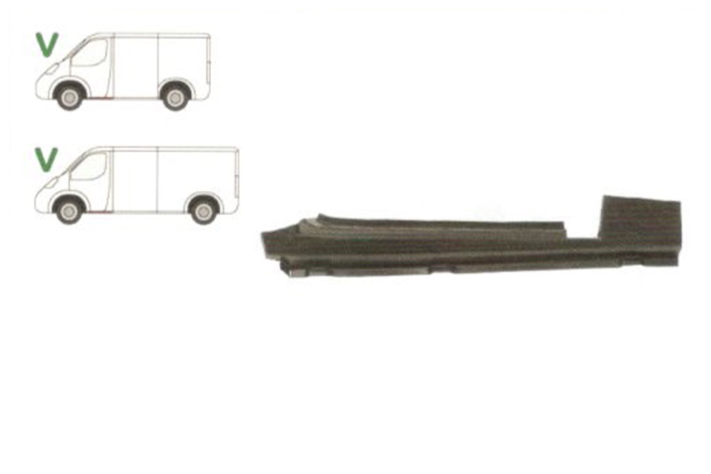 Prag fata FORD TRANSIT, 01.1991-07.2000, partea stanga, orizontal; metal galvanizat; sub usa fata,