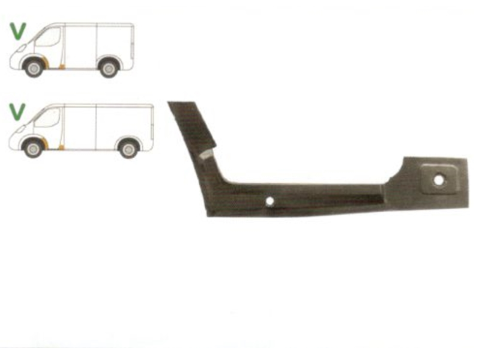 Prag interior fata FORD TRANSIT, 1992-2000, partea stanga, metal galvanizat; sub usa fata; sub treapta; intaritura prag,