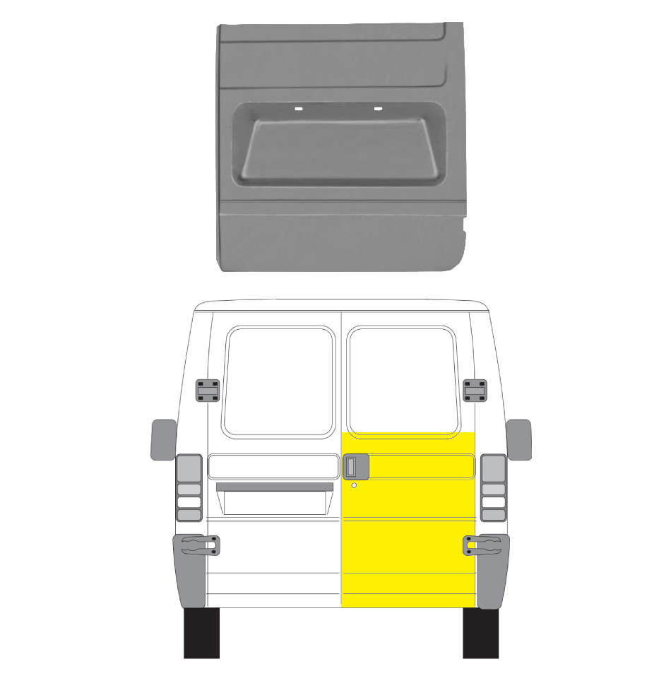 Panou usa, hayon spate FORD TRANSIT (V184/5), 05.2000-04.2006; TRANSIT/TOURNEO (V347/8), 05.2006-04.2013, partea dreapta, metal galvanizat; pana la geam,