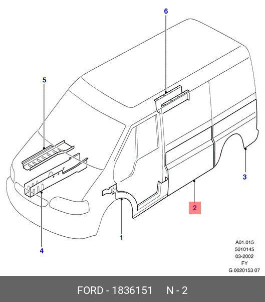 Panou lateral FORD TRANSIT (V184/5), 05.2000-04.2006; TRANSIT/TOURNEO (V347/8), 05.2006-04.2013, partea stanga=dreapta, metal galvanizat; latimea segmentului; lungime 1184 mm; pana la geam; versiune scurta,