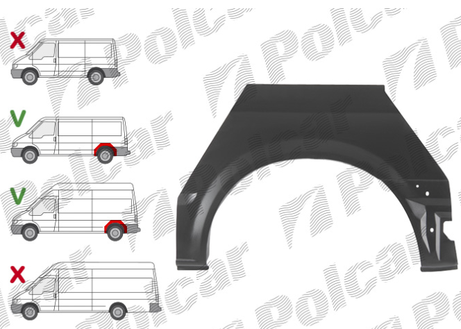 Segment reparatie aripa spate FORD TRANSIT (V184/5), 05.2000-04.2006 model mediu si LUNG, partea stanga, metal galvanizat; mediu,