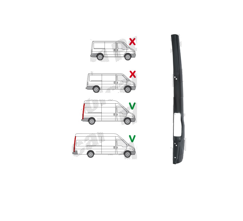 Stalp spate FORD TRANSIT (V184/5), 05.2000-04.2006; TRANSIT/TOURNEO (V347/8), 05.2006-04.2013, partea dreapta, metal galvanizat; versiune cu acoperis inaltat,