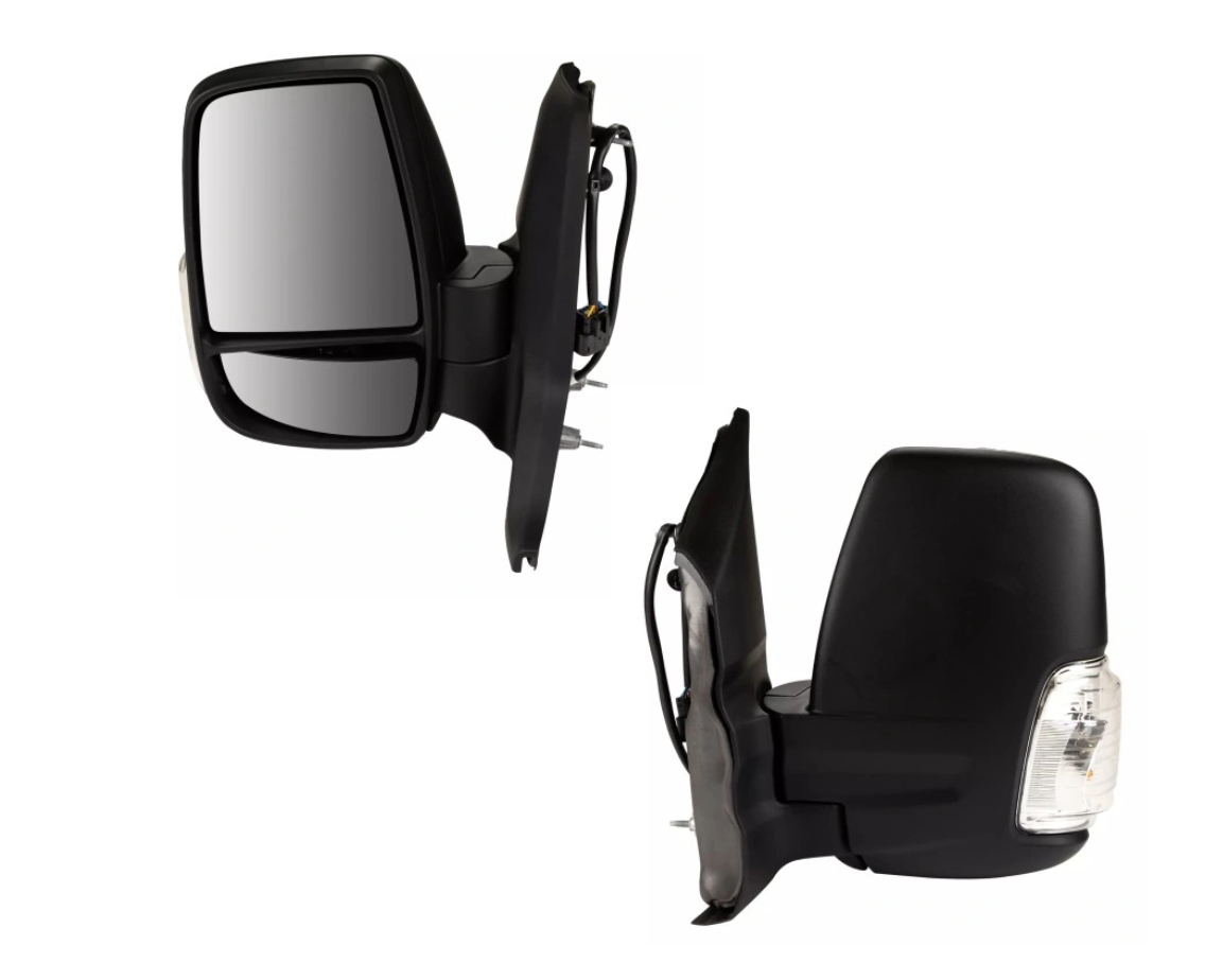 Oglinda usa exterioara FORD TRANSIT/TOURNEO, 10.2019-, partea stanga, View Max, reglare manuala; texturat; versiune scurta; sticla convexa; sticla crom; 12 gauri / 2 pini; cu semnalizare (WY5W),