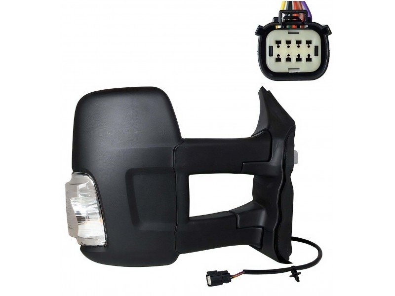 Oglinda usa exterioara FORD TRANSIT/TOURNEO, 10.2019-, partea stanga, View Max, reglare electrica; texturat; cu incalzire; lung; sticla convexa; sticla crom; 12 gauri / 6 pini; cu semnalizare (WY5W),