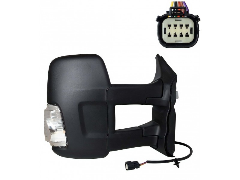 Oglinda usa exterioara FORD TRANSIT/TOURNEO, 10.2019-, partea stanga, View Max, reglare electrica; texturat; cu incalzire; lung; sticla convexa; sticla crom; 12 gauri / 6 pini; cu semnalizare (WY16W),