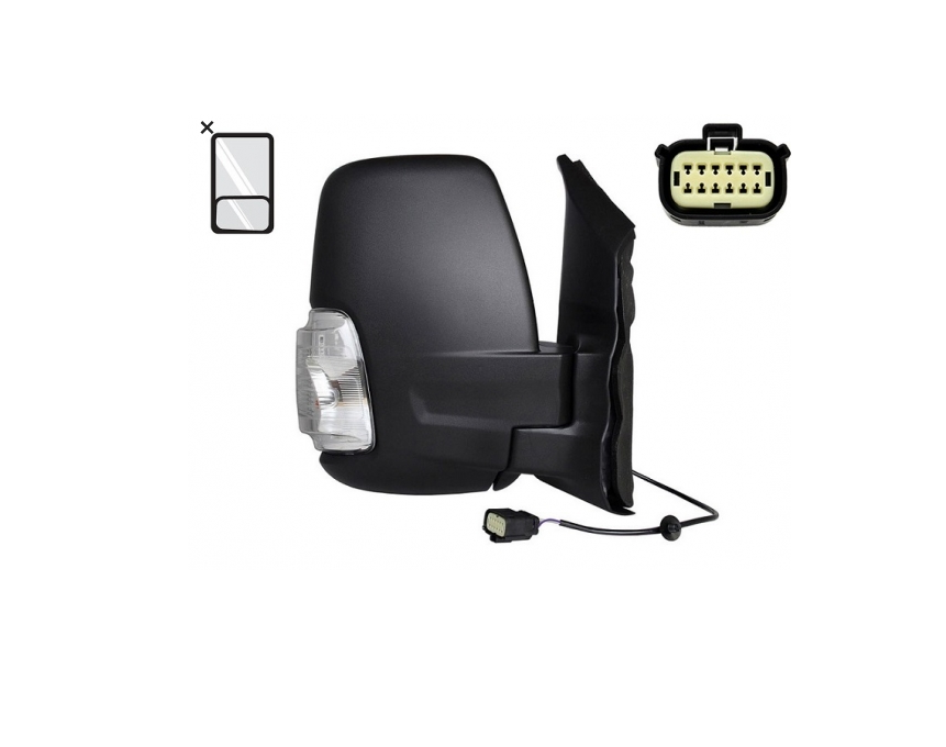 Oglinda usa exterioara FORD TRANSIT/TOURNEO, 10.2019-, partea dreapta, View Max, reglare manuala; texturat; versiune scurta; sticla convexa; sticla crom; 12 gauri / 2 pini; cu semnalizare (WY16W),