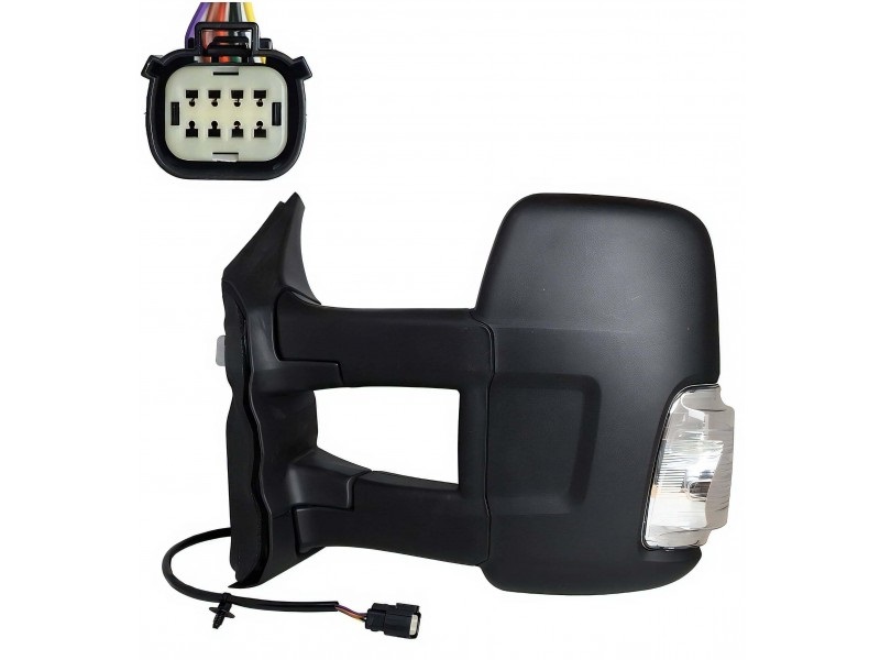 Oglinda usa exterioara FORD TRANSIT/TOURNEO, 10.2019-, partea dreapta, View Max, reglare electrica; texturat; cu incalzire; lung; sticla convexa; sticla crom; 12 gauri / 6 pini; cu semnalizare (WY5W),
