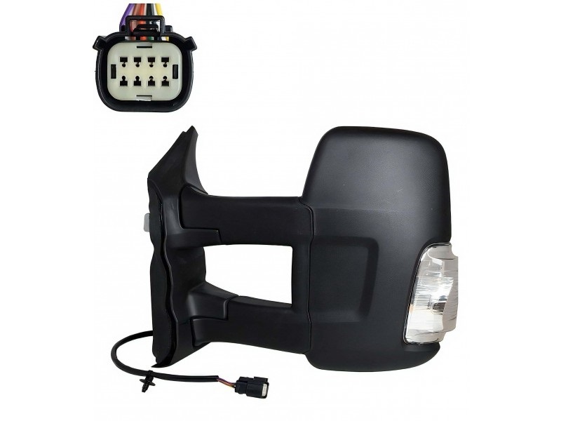 Oglinda usa exterioara FORD TRANSIT/TOURNEO, 10.2019-, partea dreapta, View Max, reglare electrica; texturat; cu incalzire; lung; sticla convexa; sticla crom; 12 gauri / 6 pini; cu semnalizare (WY16W),