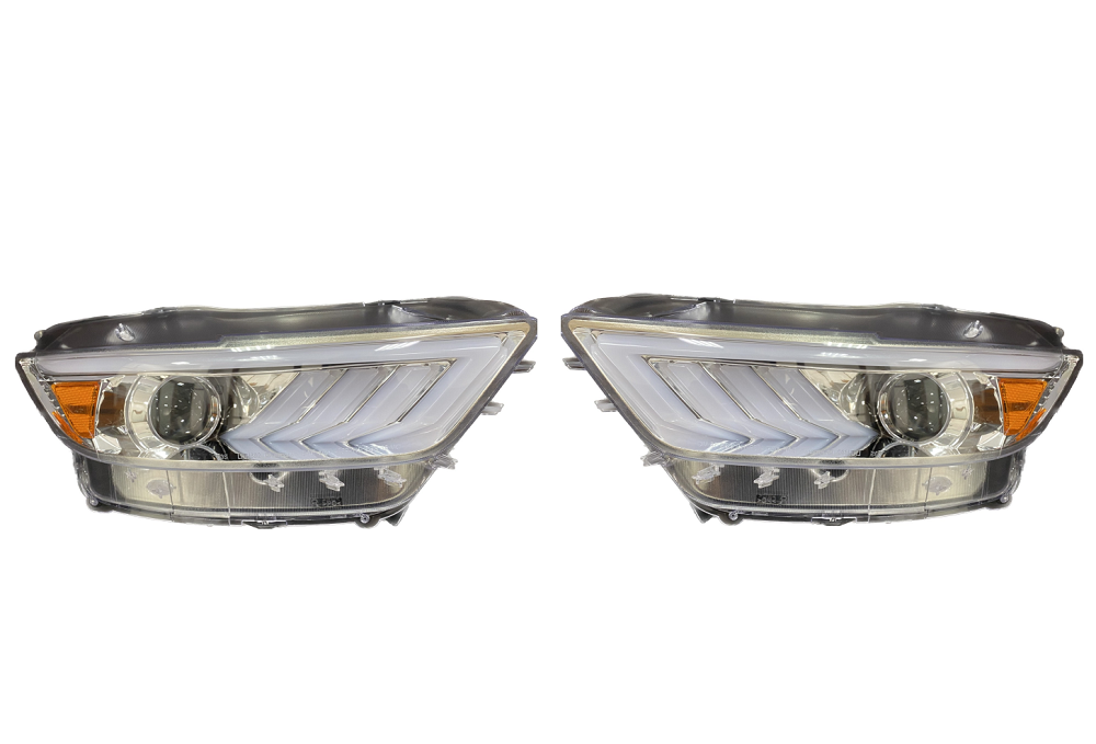 Set faruri tuning FORD MUSTANG, 01.2015-07.2018, version cu xenon headlamps; dynamic indicator; D1S; electrical; crom, transparent; TUNING; xenon,