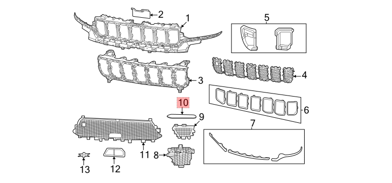 Ornament grila bara fata JEEP GRAND CHEROKEE (WL), 21-, partea dreapta, crom,