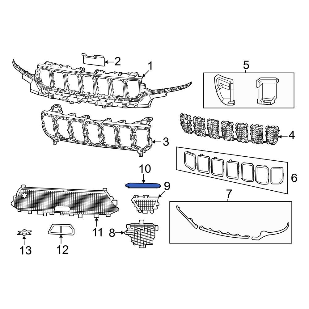Ornament grila bara fata JEEP GRAND CHEROKEE (WL), 21-, partea stanga, vopsit; negru lucios,
