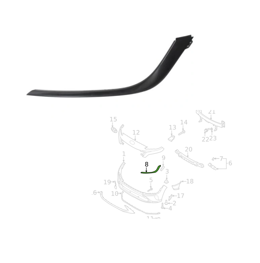 Ornament far HYUNDAI KONA, 08.2020-08.2023, partea stanga, negru, de vopsit (nu este grunduit),